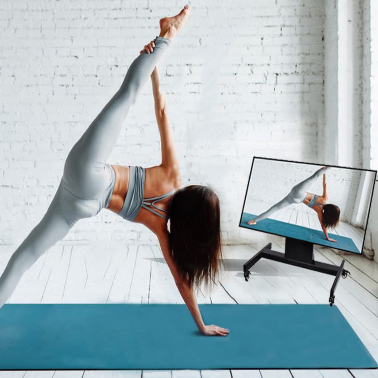 Nuwovwo Rolling TV Stand, Mobile TV Cart, Low Profile Floor Confidence Monitor Cart for 32-75 inch Screen, Height Adjustable, 90°Adjustable Viewing Angle Nuwovwo