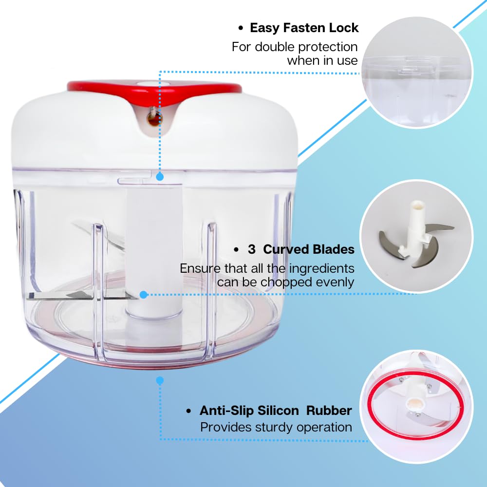 Easy String Pull Food Chopper | Manual Food Processor for Chopping, Dicing, and Mixing | Compact, Portable, and BPA-Free | Ideal for Vegetables, Nuts, Salsa, and Salad Uppahome