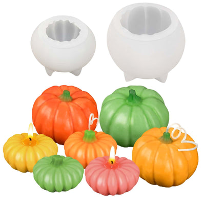 ZQYSING 2 Pcs Pumpkin Candle Molds for Candle Making, Set of Large + Small Halloween Silicone Molds for Candles Wax Soap Gypsum Epoxy Resin Fall Thanksgiving Home Decor Handmade Gift
