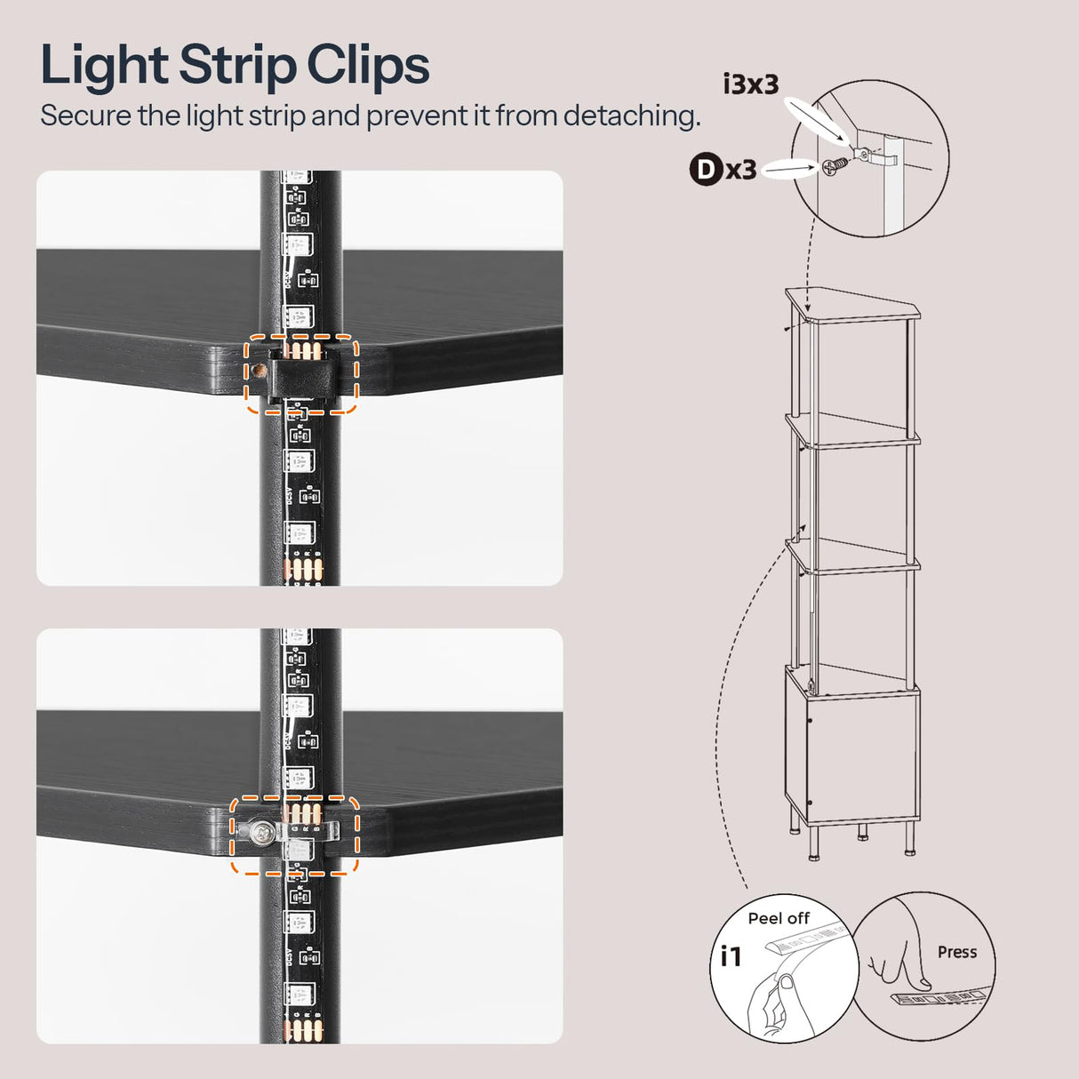 HOOBRO Corner Cabinet with LED Light, Corner Shelf Stand with Storage and Doors, 5-Tier Industrial Corner Bookshelf, 59” Tall Display Rack Shelf, for Living Room, Kitchen, Black BB147DCJ01 HOOBRO