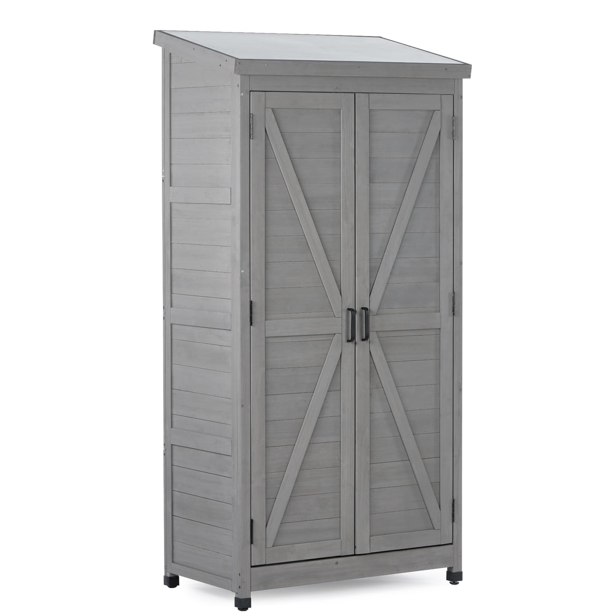 GM Ultra 68 Inches Outdoor Storage Cabinet and Metal Top,Garden Shed,Outdoor Wood Tall Shed for Yard Patioļ¼Outdoor Wooden with Top Vertical Tool Backyard Garden Patio Lawn (Gray) GM Ultra