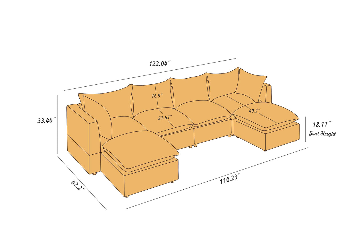 VANOMi Modular Sectional Sofa, 6 Seater Sectional Sofa Modular Sectional Couch for Living Room, U Shape Sofa VANOMi