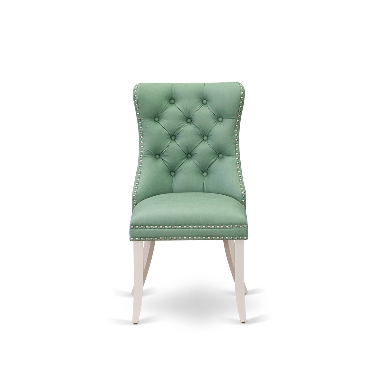 East West Furniture DAP2F22 Dallas Parson Kitchen Chairs-Willow Green Faux Leather Upholstered, Set of 2, Linen White East West Furniture