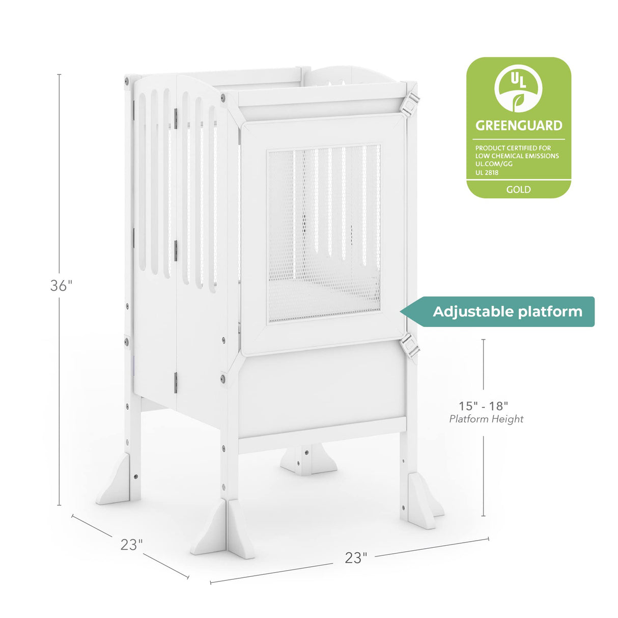 Guidecraft Kitchen Helper® Toddler Tower Step Stool - Contemporary - White: Folding Adjustable Height Montessori Wooden Learning Furniture with Keepers Guidecraft