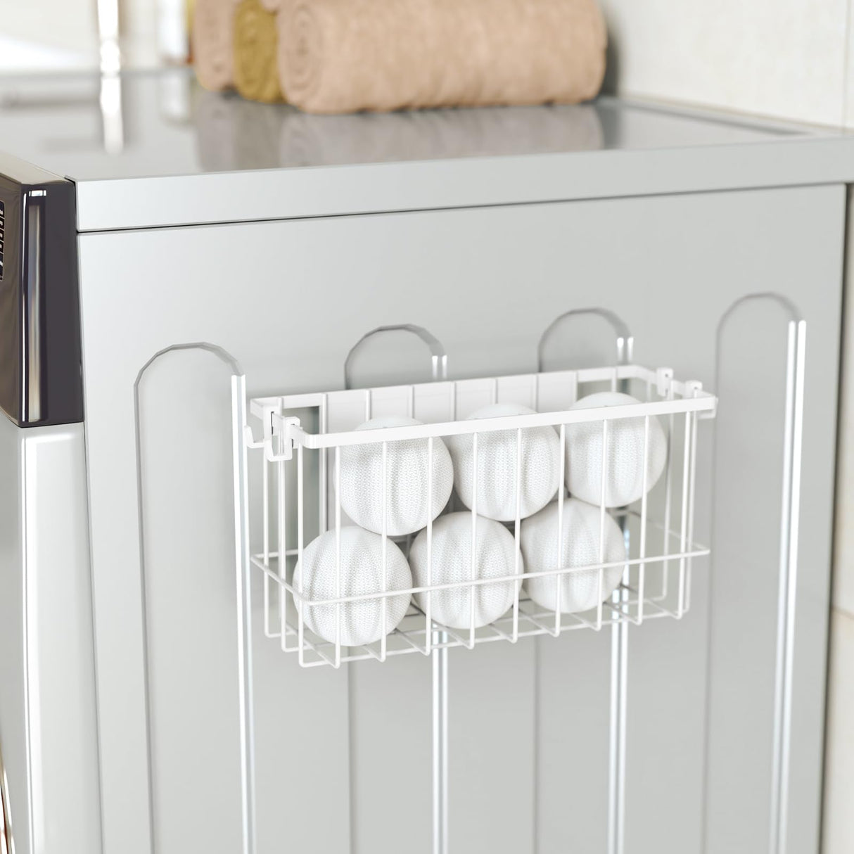 NiHome Magnetic Metal Basket Organizers, Dryer Ball Holder, 2PCS Medium & Small, Versatile Storage for Kitchen & Office Holds Up to 14 lbs, Easy Attach to Refrigerator or Any Magnetic Surface (White) NiHome