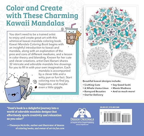 Kawaii Mandala Coloring Book: 32 Super Cute Designs that Bring Joy and Happiness (Design Originals) Adorable Line Art of Cats, Dinosaurs, Candy, Llamas, Sushi, Ice Cream, Narwhals, and More Design Originals