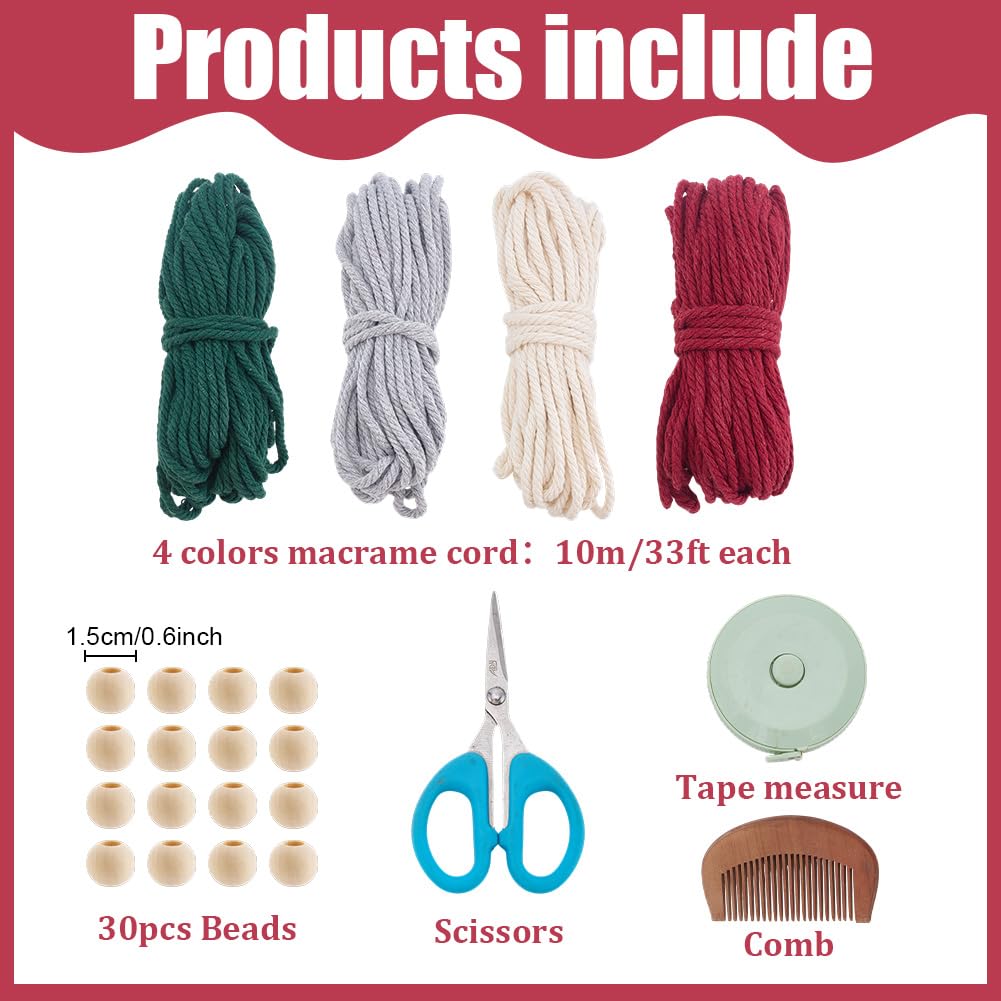 ACRNIGHEET 4 Sets DIY Macrame Christmas Tree Kit, Christmas Tree Macrame with Tassels Ornament Kit, Craft Kits for Adults Beginners with Step by Step Tutorial Instruction ACRNIGHEET