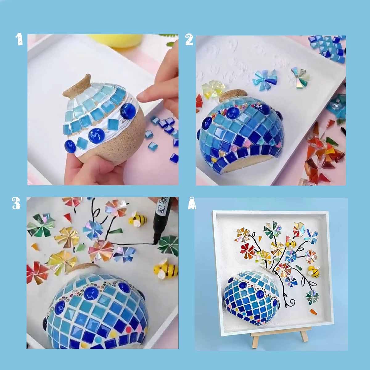 Zioyihan DIY Vase Mosaic Painting Kit, DIY Mosaic Arts and Craft Kits with Vase Mosaic Accessories, Handmade Sticker Painting Gem Art Kit for Adults Room or Home Decor Zioyihan