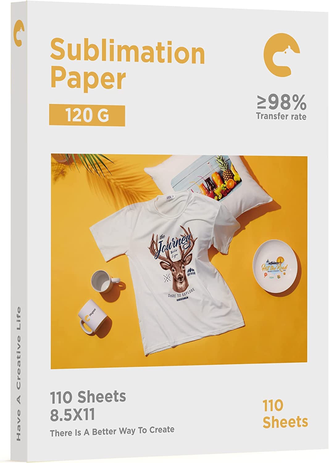 Hiipoo Sublimation Paper 8.5x11 Inch, Work with Sublimation Ink and E Sawgrass Inkjet Printers for Mugs T-Shirts Light Fabric and Other Sublimation Blanks (110 Sheets, 120G) (A-8.5x11) Hiipoo