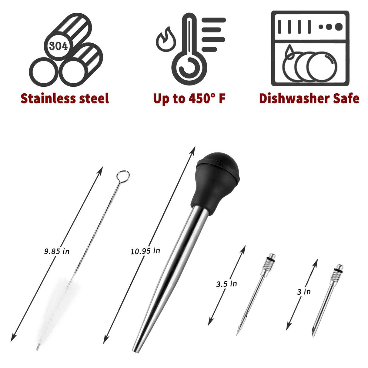 JY COOKMENT Stainless Steel Turkey Baster Baster Syringe for Cooking Meat Injector Set with 2 Marinade Needles 1 Cleaning Brush for Home Baking Kitchen Tool JY COOKMENT