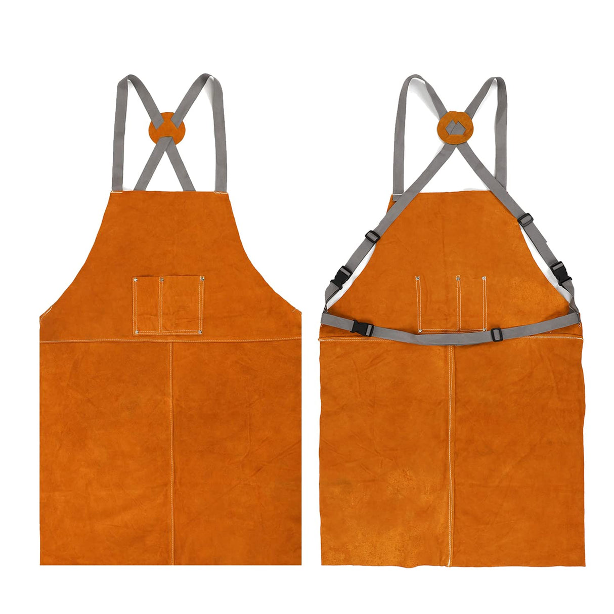 Houseables Leather Welding Apron, Fire Resistant Welder Smock, 23 x 35 Inch, Large, 2 Pockets, Kevlar Stitching, Safety Accessory For Blacksmithing, Carpentry, Torch Work, Roofing, Woodworking, Garage Houseables