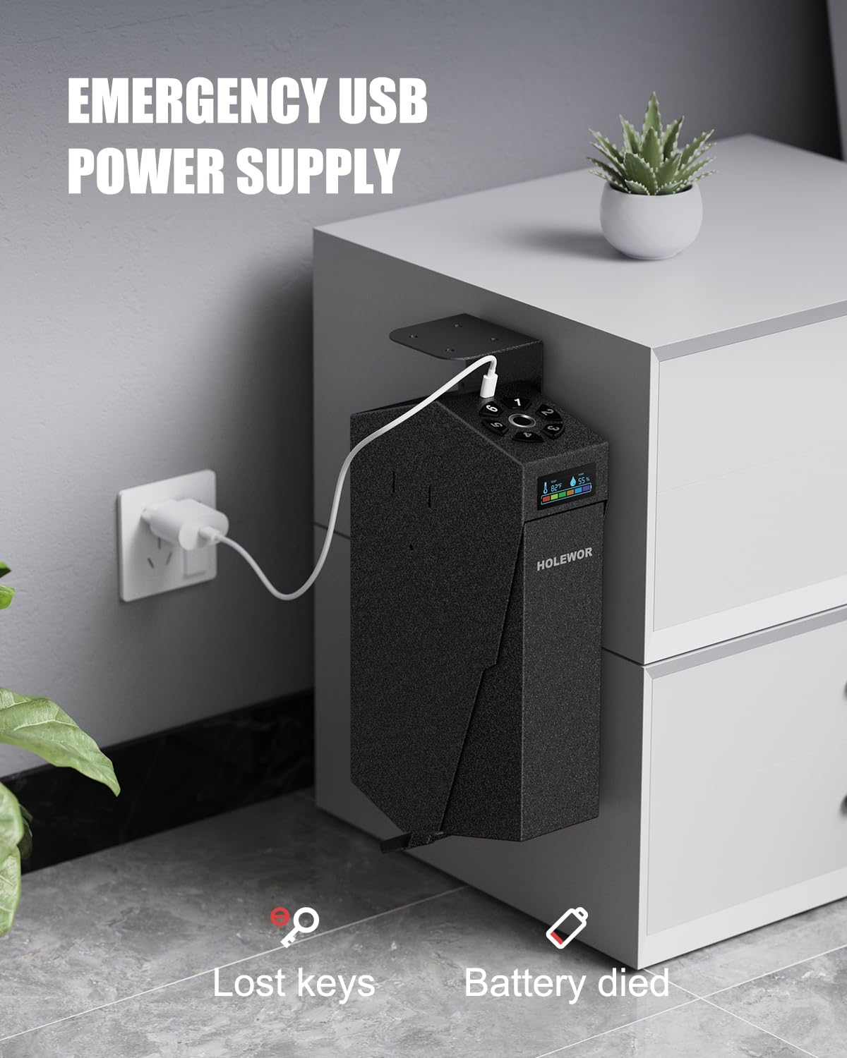 HOLEWOR Gun Safe, Biometric Pistol Safe Fingerprint Quick Access Drop Down Handgun Safe Single Mount Car Gun Safe for Vehicle Desk Bedside Nightstand HOLEWOR