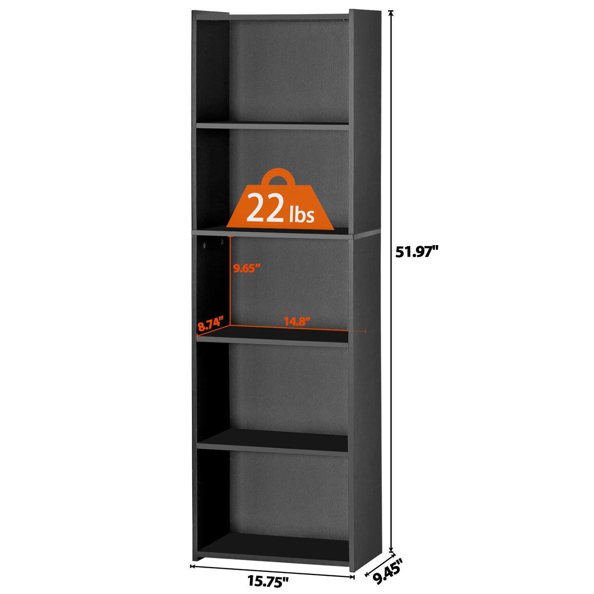 ZenStyle 5-Tier Open Bookcase and Bookshelf, Open Storage Shelf, Freestanding Display Storage Shelves Tall Book Shelf for Bedroom, Living Room and Office (Black)