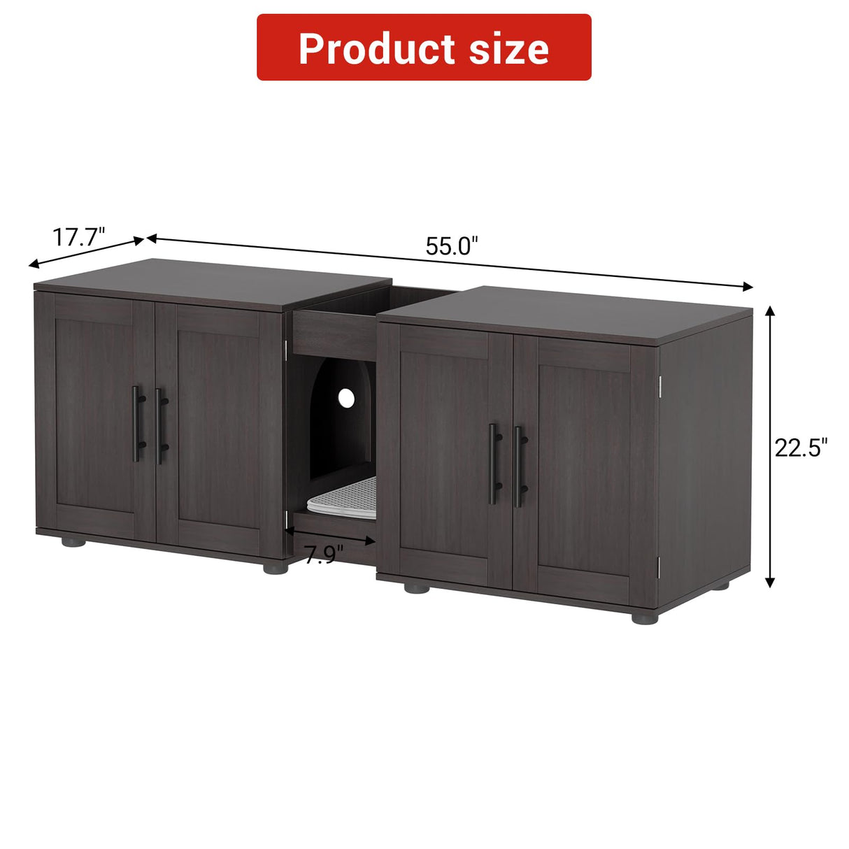 Festisoul Double Compartment Cat Litter Box Enclosure with Hidden Design, Wooden Cat Washroom Furniture for Indoor Cats, Hidden Litter Box Cabinet in Hidden Mountain Walnut Festisoul