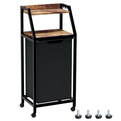 Timberer Laundry Hamper, Laundry Sorter, Rolling Laundry Basket with Wheels, 2 Shelves, 18 Gal(68L), Pull-Out and Removable Oxford Fabric Bags, for Laundry Room, Black and Rustic Brown