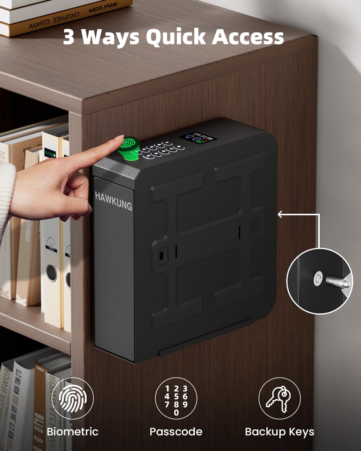 Gun Safe, Slider Biometric Gun Safe for Handgun Mounted Single Bedside Pistol Case with 3 Ways Quick Access Gun Lock Box for Nightstand, Bed, Desk, Wall, Dresser HAWKUNG