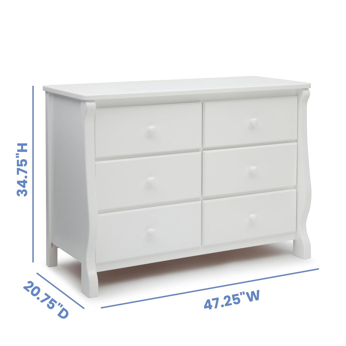 Delta Children Universal 6 Drawer Dresser with Interlocking Drawers - Greenguard Gold Certified, White Delta Children