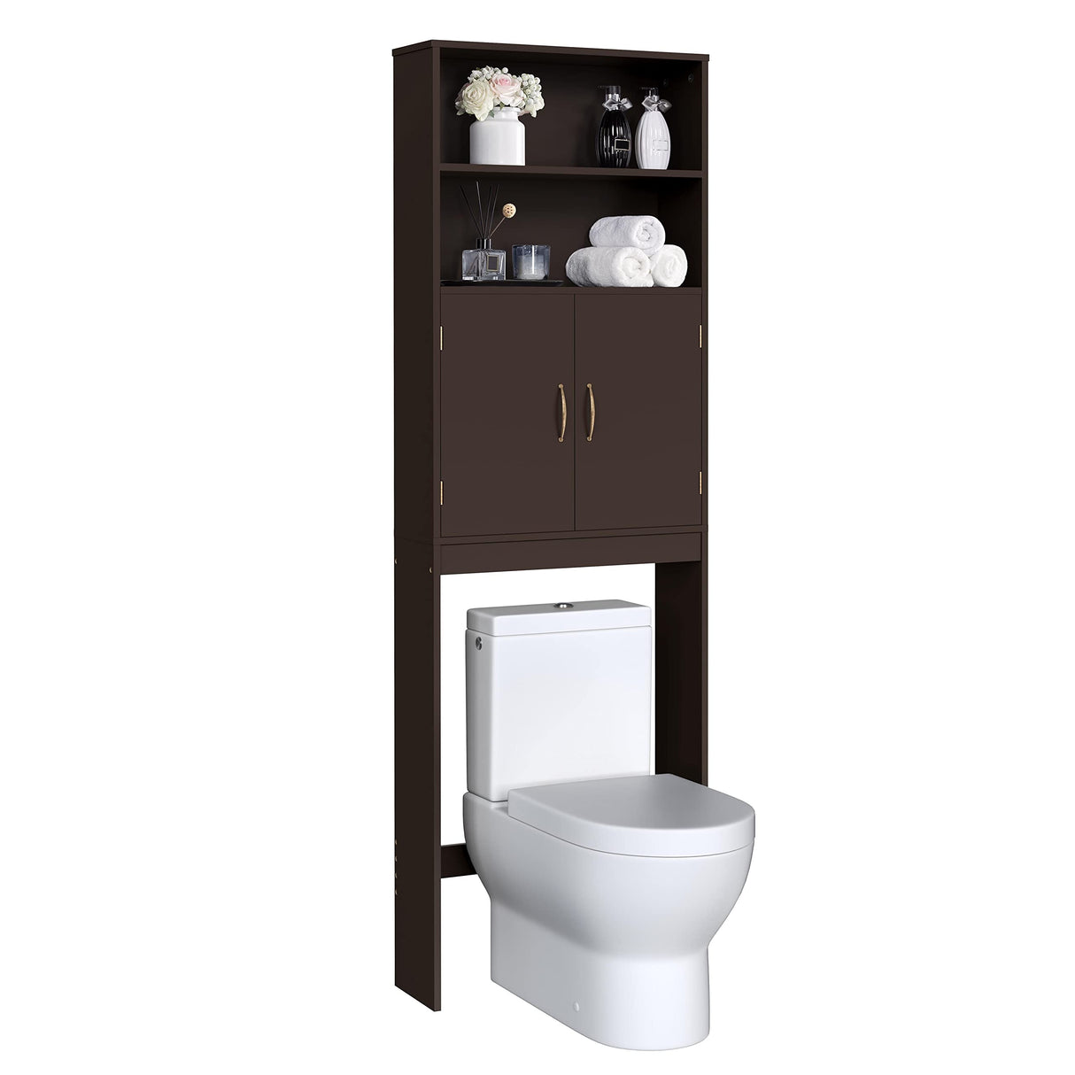 Yaheetech Over The Toilet Storage, Taller Bathroom Organizer Space-Saving Storage Cabinet with Adjustable Shelves and Double Doors, 77 in H, Espresso Yaheetech