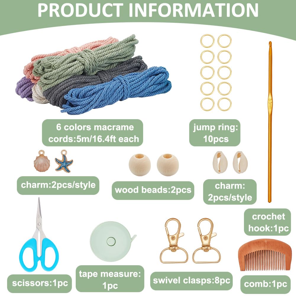 ACRNIGHEET 6PCS Seashell Macrame Keychain Kit for Beginners DIY Boho Macrame Making Kit for Adults Colorful Keychain Macrame Starter Kit for Keys Bags Charms Ocean Macrame Keychain Kit with Video ACRNIGHEET