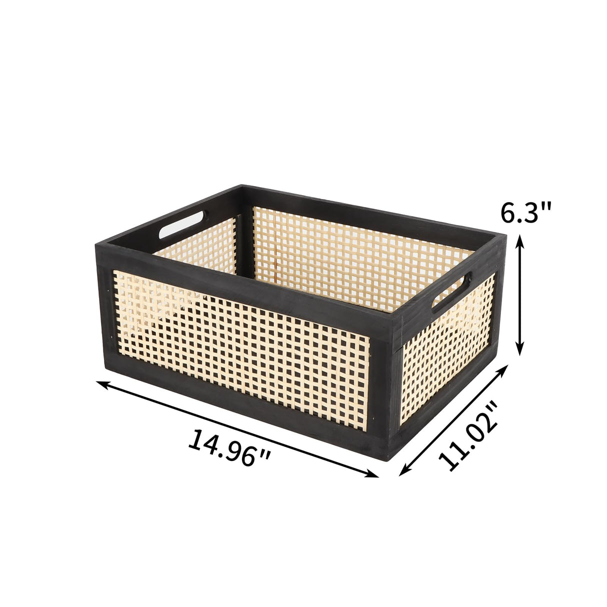 SHCMSADO Wooden Frame Storage Basket, Decorative Organizer Crates Box with Built-in Handle,Natural Wire Wood Nesting Drawer Storage for Kitchen, Bathroom and Office Desktop-(15" Lx11 Wx6.3 H-Black) SHCMSADO