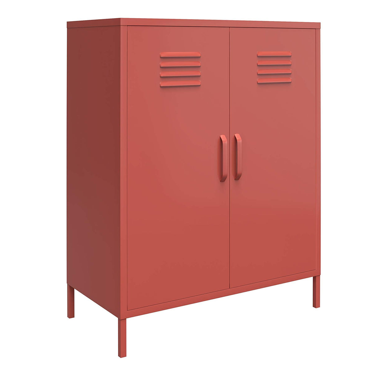 REALROOMS Shadwick 2 Door Metal Locker Style Accent Storage Cabinet, Terracotta REALROOMS