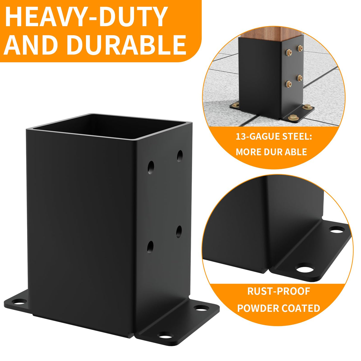 AOSTD 4x4 Post Base 4 Pcs- Inner Size 3.5x3.5 Inch Wood Fence Post Anchor - 13 Gauge Heavy Duty Solid Steel Black Powder-Coated Railing Post Brackets for Support Deck, Pergola - Includes Screws AOSTD