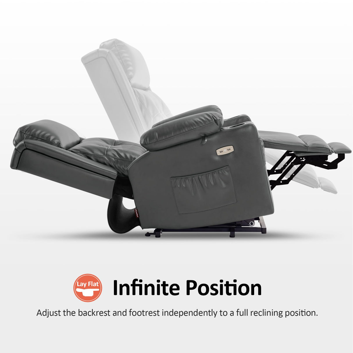 MCombo Large Triple Motor Power Lift Recliner Chair with Massage and Heat for Elderly People, Adjustable Headrest, Infinite Position, USB Ports, Faux Leather 7662 (Dark Grey, Large) MCombo