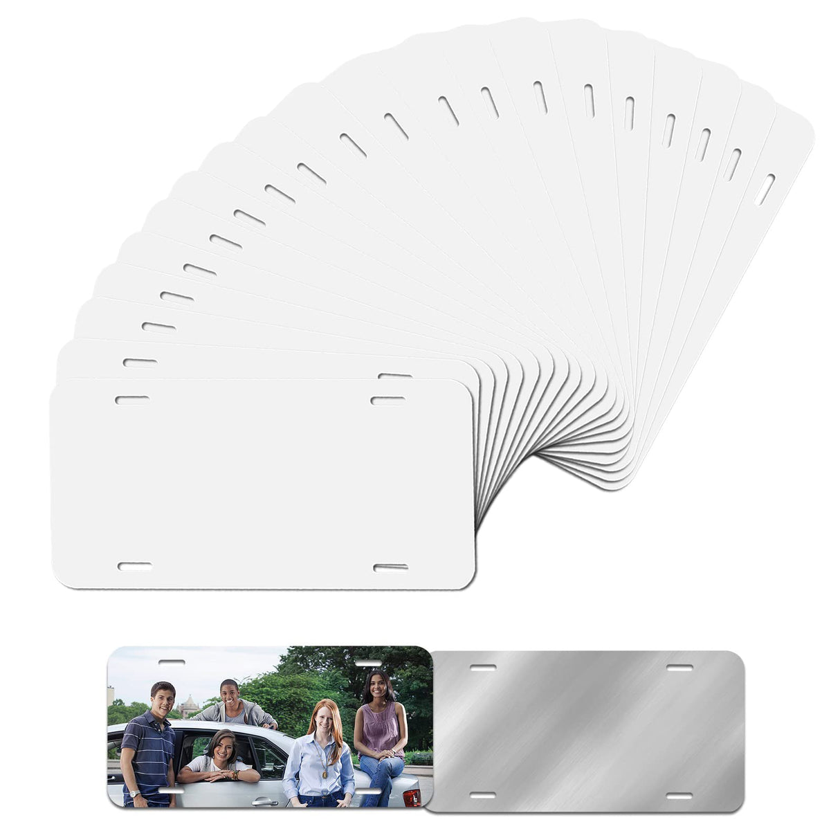 20 Pcs Sublimation License Plate Blanks, DIY Picture Sublimation Blank Aluminium Metal Automotive License Plate Plates Tag for Car Custom Design Work (White) XIHEYOMI