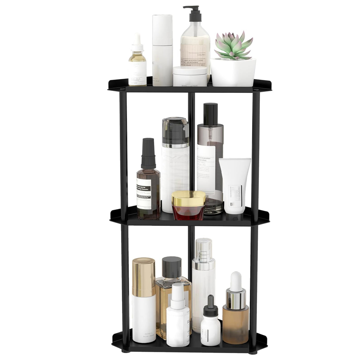 Jesginboo 3 Tier Bathroom Counter Organizer, Vanity Organizer Corner Shelf, Skincare, Makeup Countertop Organizers, Kitchen, Bathroom Counter Storage, Black Jesginboo