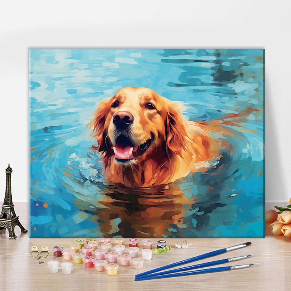 TUMOVO Paint by Number for Adults on Canvas - Puppy and Dog DIY Kit - Animal Craft for Kids and Adults - 16x20 Inch TUMOVO