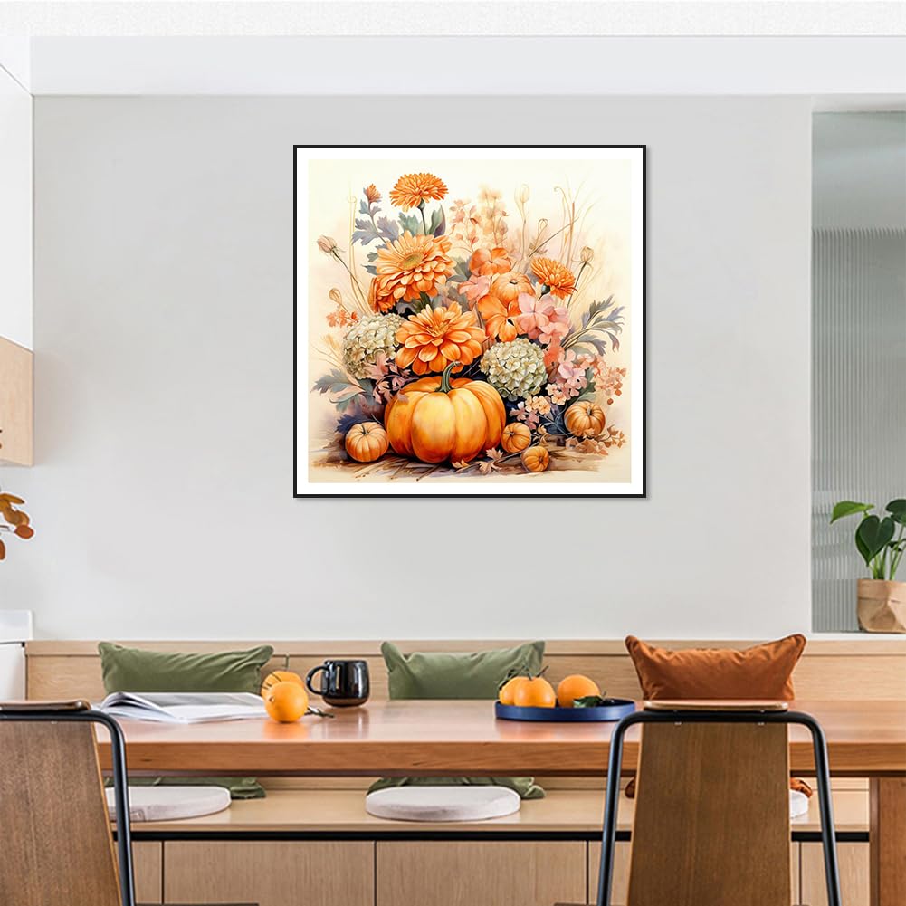 Stalente Diamond Painting Kits for Adults Autumn Pumpkin, 5D DIY Diamond Art Kits for Beginners Round Full Drill Diamond Painting for Home Wall Decoration Gift 12×12inch, Chrysanthemum Flower Stalente