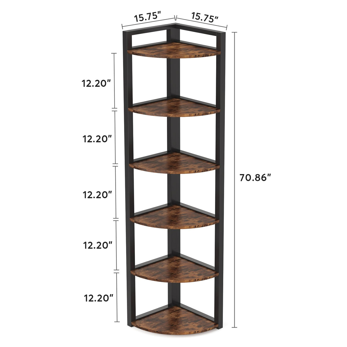 Versatile 6 Tier Rustic Corner Shelf Unit – 70.9 Inch Tall Storage Rack for Living Room, Home Office, and Small Spaces Tribesigns