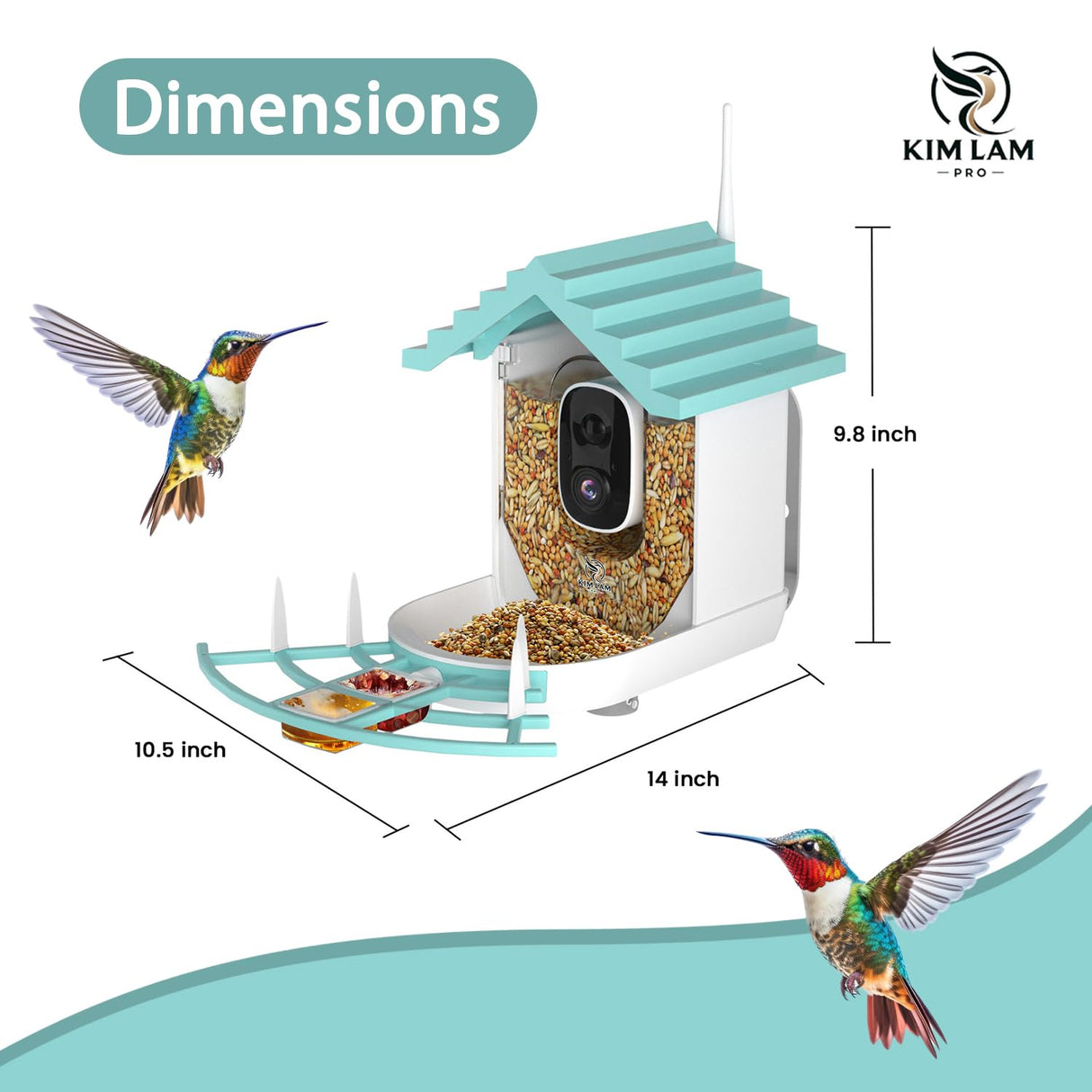 Smart Bird Feeder with Camera - Night Vision 1.5L Bird Feeder Camera with Solar Power -AI 1080p HD Identify 10000+ Birds Species Wifi 2.4 GHz Auto Capture Bird and IOS/Andriod Supported KimLamPro