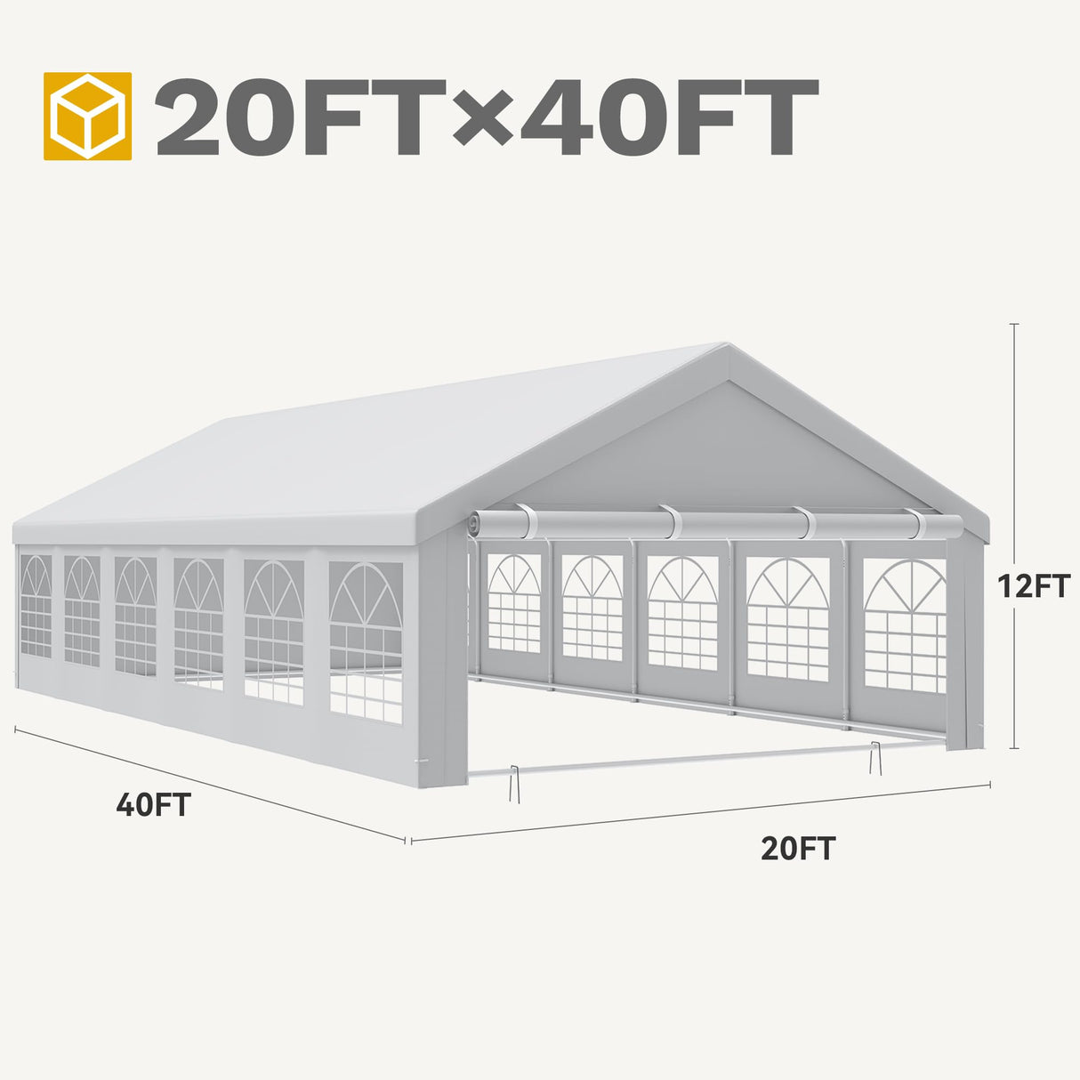 DWVO 40x20FT Heavy Duty Party Tent Outdoor Large Wedding Event Shelters Upgraded Galvanized Canopy with White Roof Removable Sidewalls, White DWVO