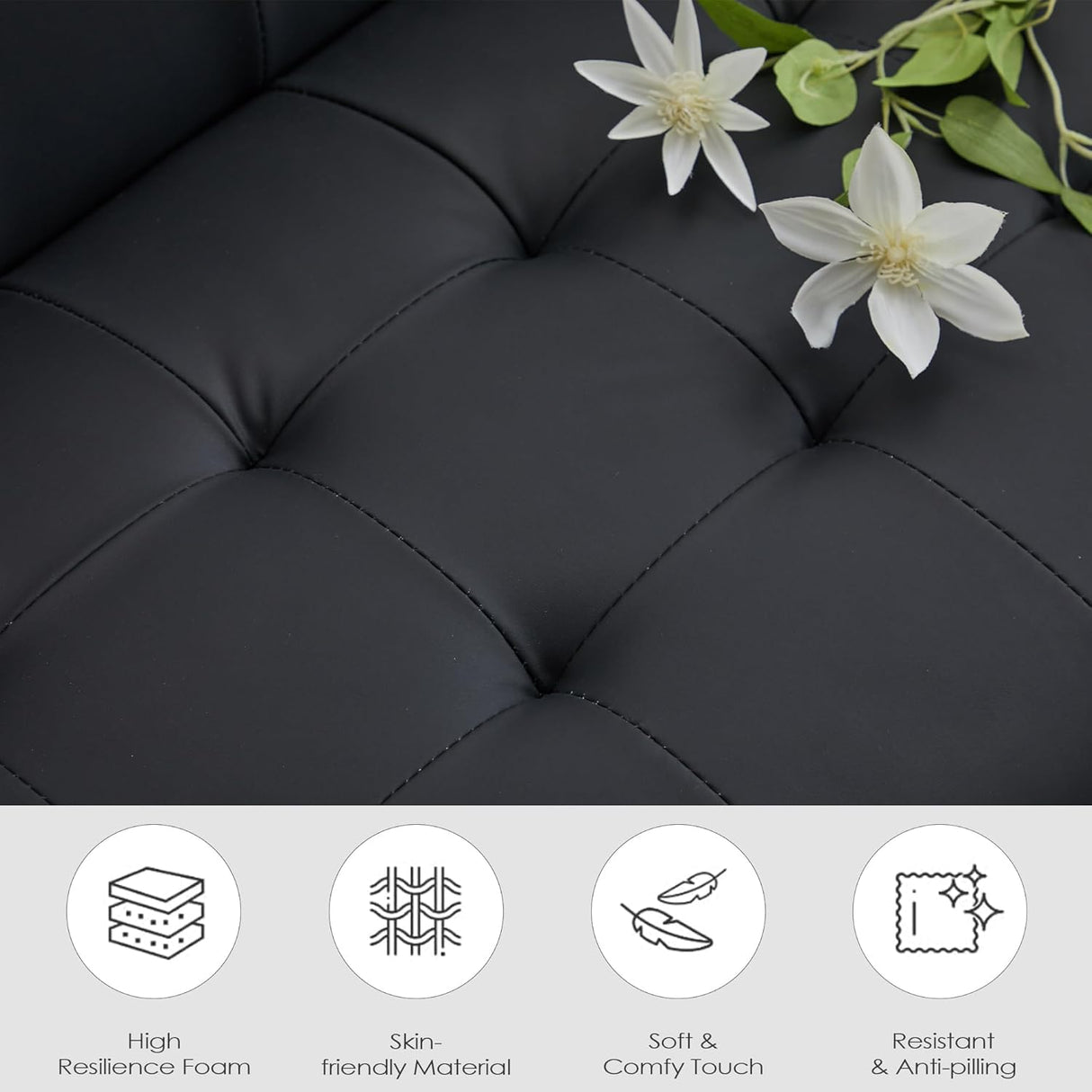 TYBOATLE Sofa Couch 62" W Loveseat w/ 2 USB Charger Ports & 2 Cupholders, Mid-Century Modern Black Faux Leather Tufted Small Love Seat Couches for Office,Compact Living Room,Bedroom,Apartment,Dorm TYBOATLE