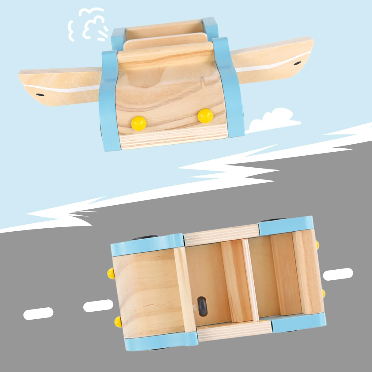 PairPear Wooden Family Car for Dolls,Wooden Toys Dollhouese Furniture Accessories Playset,Kids Pretend Preschool Play Vehicle Toys Gift for Toddler 3 Years and Up PairPear