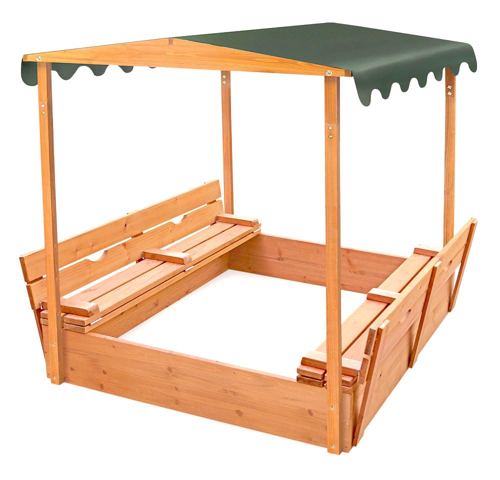 Badger Basket Covered Convertible Cedar Sandbox with Canopy and Bench Seats Badger Basket