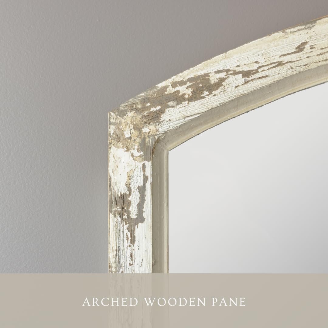 Jolene Arch Window Pane Mirror, Rustic Style Distressed Wood, Decorative Wall-Hanging Mirror, Easy Mount, Wall Mount Mirrors for Bedroom, Bathroom, Living Room (Set of 2) Aspire