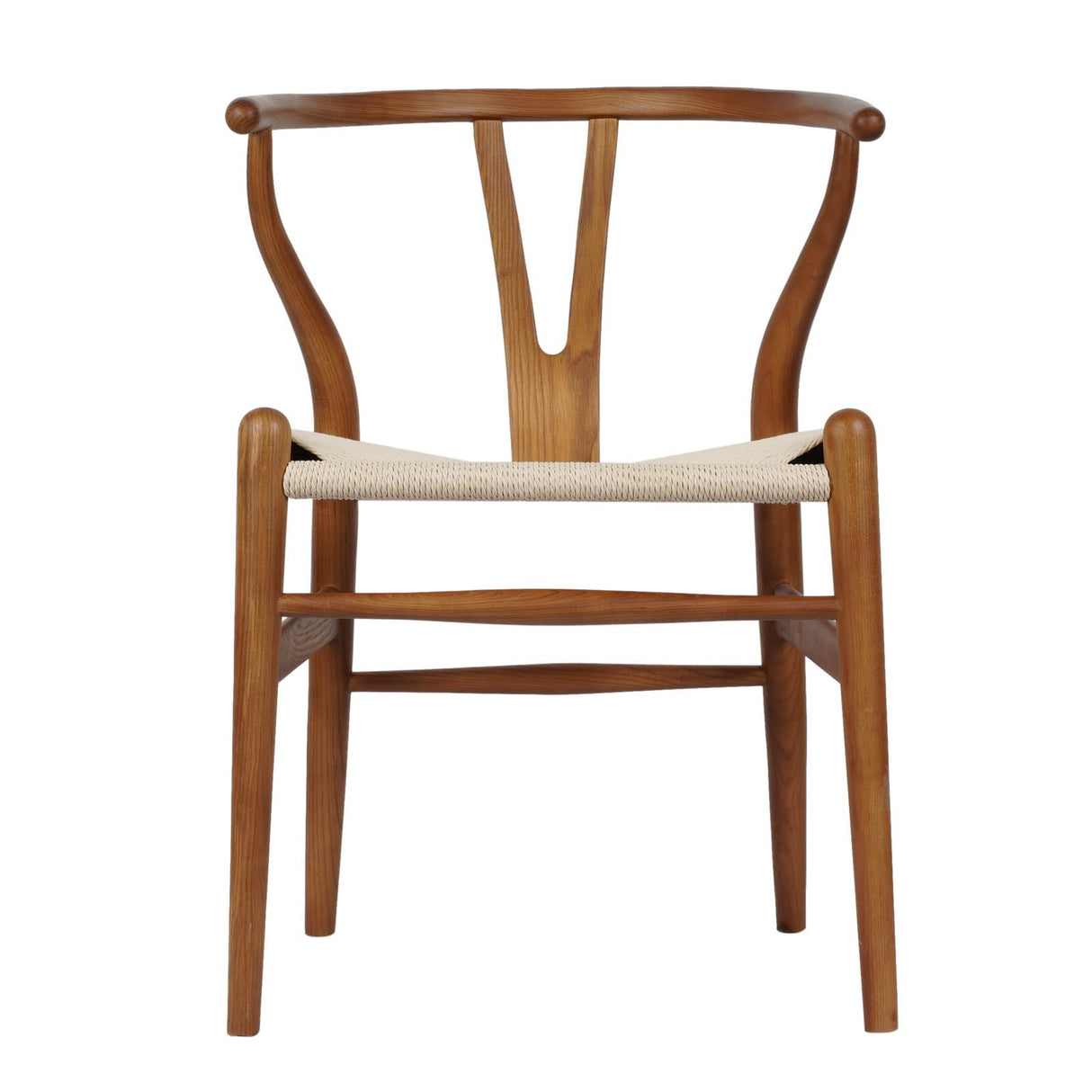 Tomile Set of 2 Wishbone Chair Solid Wood Y Chair Mid-Century Armrest Dining Chair, Hemp Seat (Ash Wood - Walnut) Tomile