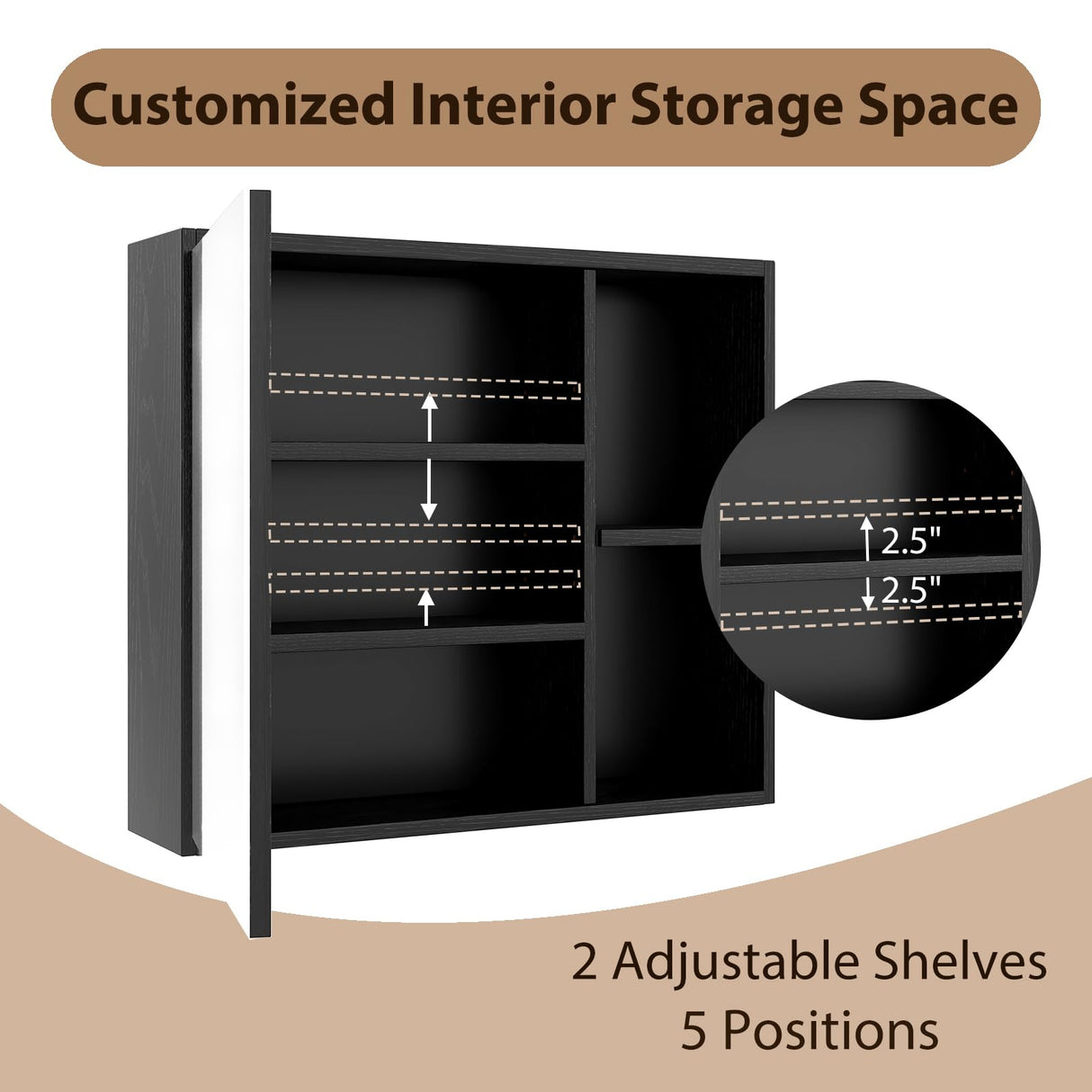 Giantex Medicine Cabinet, Bathroom Wall Cabinet with Mirror Door, 2 Adjustable Shelves, 2 Open Shelves, Vanity Mirrored Cabinet, Over The Toilet Storage Cabinet for Laundry Room Entryway, Black Giantex