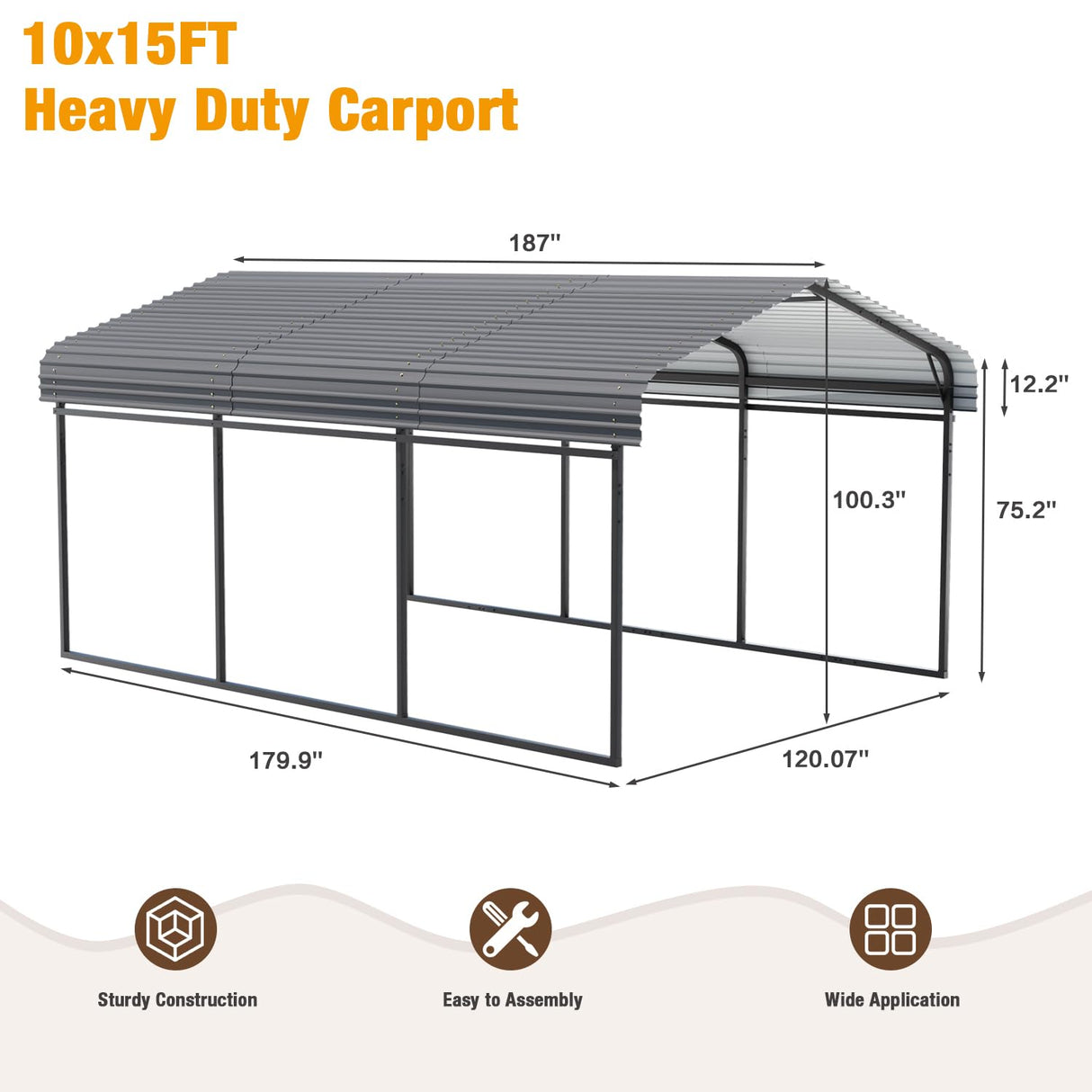 EBE 10 x 15 FT Metal Carport, Heavy Duty Carports with Galvanized Steel Roof, Outdoor Carport Canopy Garage Shelter Shade for Car, SUV, Truck, Boats and Tractors EBE