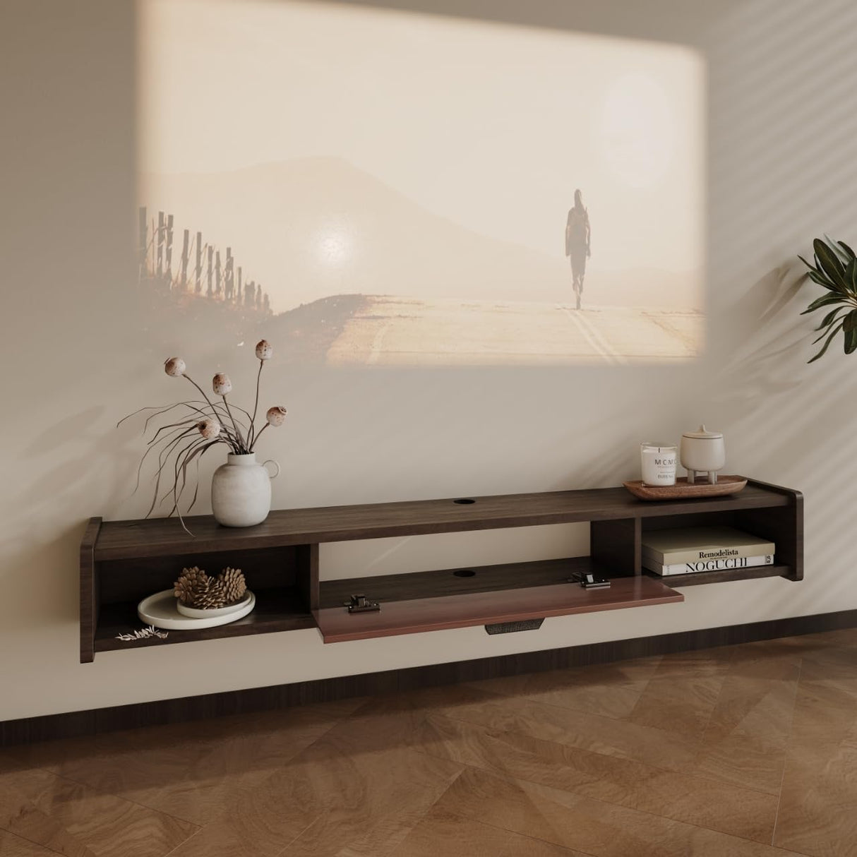 Furniloft 55'' Floating TV Stand,Wall Mounted TV Console,Floating TV Cabinet,Under TV Shelf for Bedroom Living Room(Walnut) Furniloft