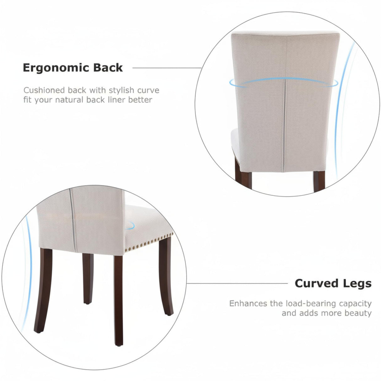 Set of 6 Beige Upholstered Dining Chairs – Farmhouse Kitchen Chairs with High Back, Solid Rubberwood Legs, Padded Foam Seat & Bronze Nailhead Trim, Comfortable Dining Room Chairs for Home COLAMY