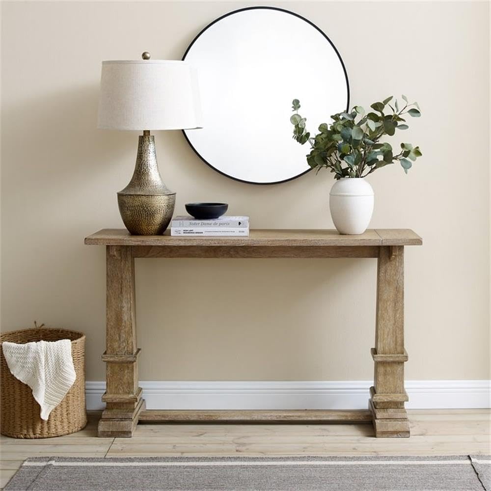 Pemberly Row Rectangular Top Farmhouse Wood Console Table in Rustic Brown Pemberly Row