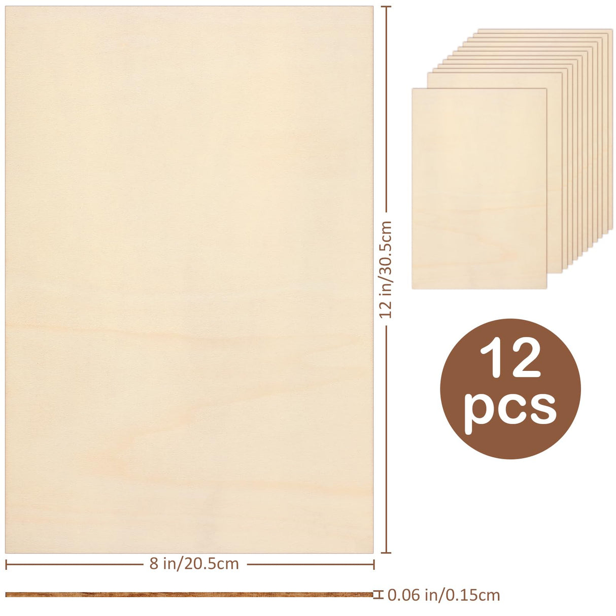 Blisstime 12 Pack 1/16 Basswood Sheets 8 x 12 Inch, 1.5mm Thin Plywood Sheets Balsa Wood Squares for Crafts, Unfinished Wood Blanks for Laser Cutting, Engraving, Wood Burning, Painting Blisstime