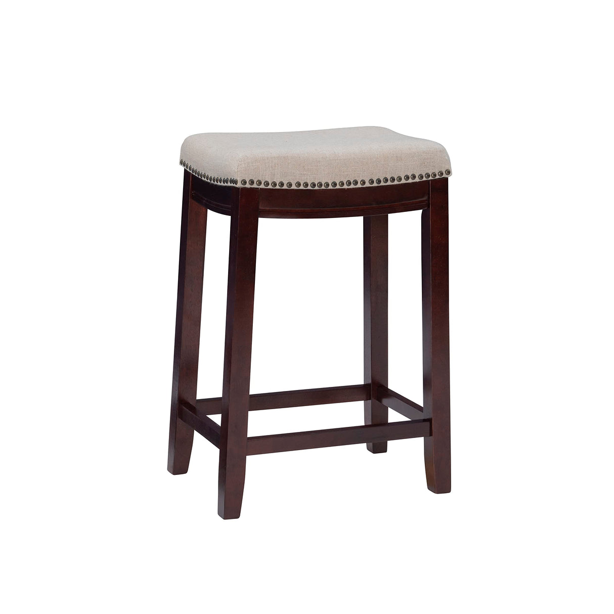 Linon Linen Backless Claridge Stool, Counter Height, Beige & Dark Walnut Linon