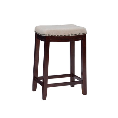 Linon Linen Backless Claridge Stool, Counter Height, Beige & Dark Walnut