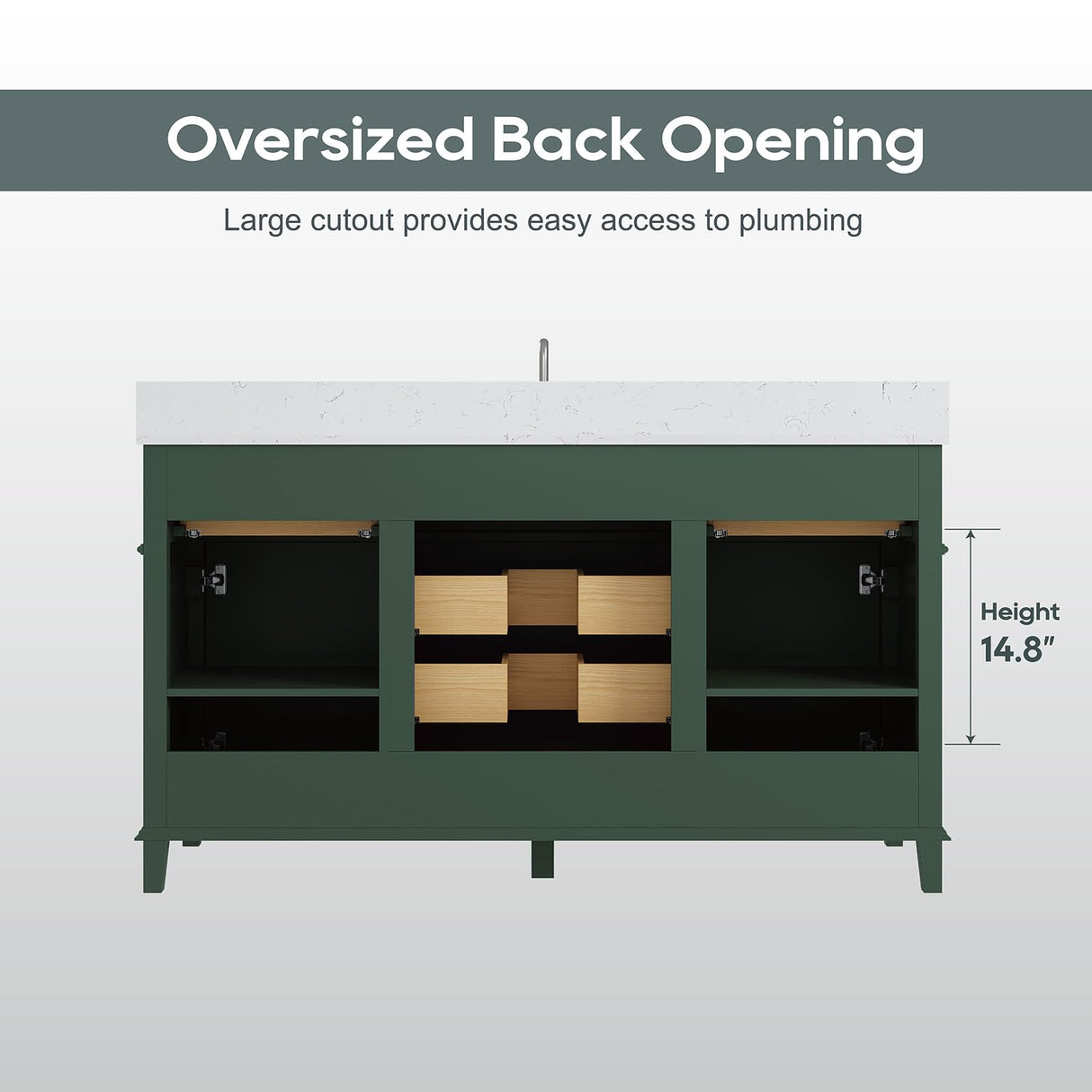 DELUXE LIVING 60 Inch Bathroom Vanity with Sink, Single Sink Bathroom Vanity with Adjustable Feets, Modern Bathroom Storage Cabinet with Soft Closing Doors & Dovetail Drawers, Green DELUXE LIVING