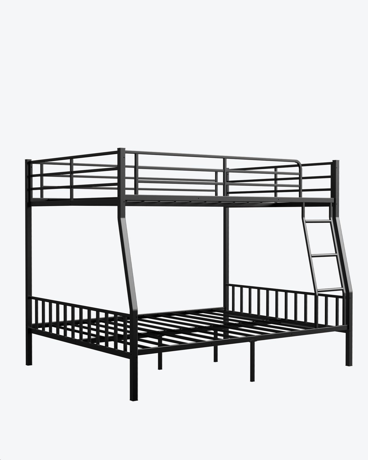 Miscoos Full XL Over Queen Metal Bunk Bed, Heavy-Duty Bed Frame with EVA Rubber Cover Ladder & Safety Guardrails, Space-Saving Sturdy Queen Bunk Bed for Adults & Teens, Black Miscoos