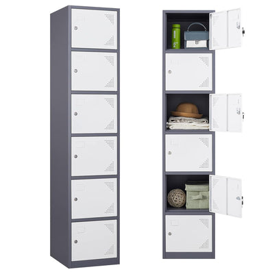 Letaya Metal Lockers for Employees,71" Steel Storage Cabinet with 6 Door Lockable for Office Staff,Home,Gym,School (Grey White)
